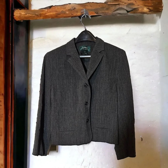 Lauren Ralph Lauren 3 Button Wool Blend Gray Womens Blazer Coat Jacket 14W Tweed - Picture 1 of 9